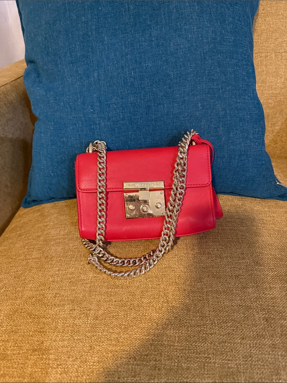 Worth Red Leather Crossbody with Silver Chain
